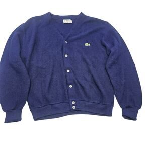 Vintage Izod Lacoste Sweater mens L Blue Orlon Acrylic Cardigan 70s Made in USA